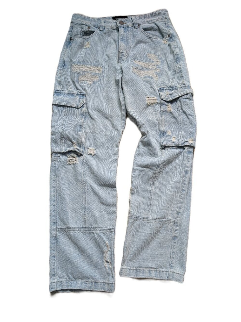 Victorious Denim Baggy Cargo Distressed Jeans Light Wash W32